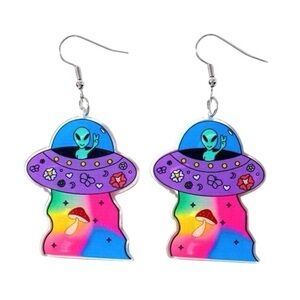Colorful Alien UFO Acrylic Earrings – Halloween Weirdcore Space Jewelry